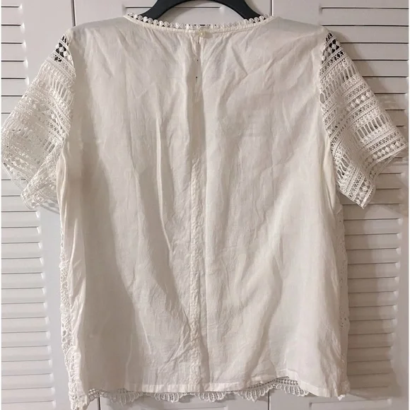 LOFT Top, Crochet, Lace, Cotton, Neutral, Sz M, Petite, MP, Feminine, Romantic - Picture 7 of 9